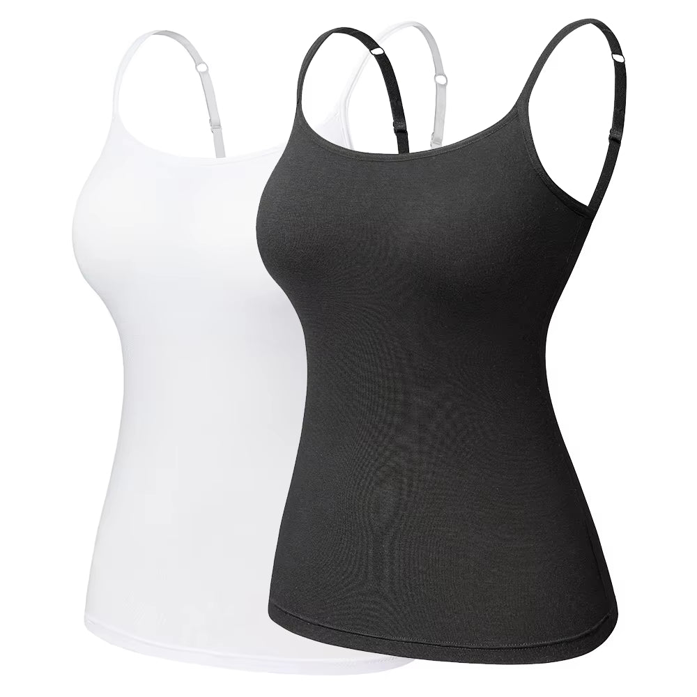 Women'S Cotton Camisole with Shelf Bra Adjustable Spaghetti Strap Tank Top Cami Tanks 2/3 Packs Shapewear Body Shaper