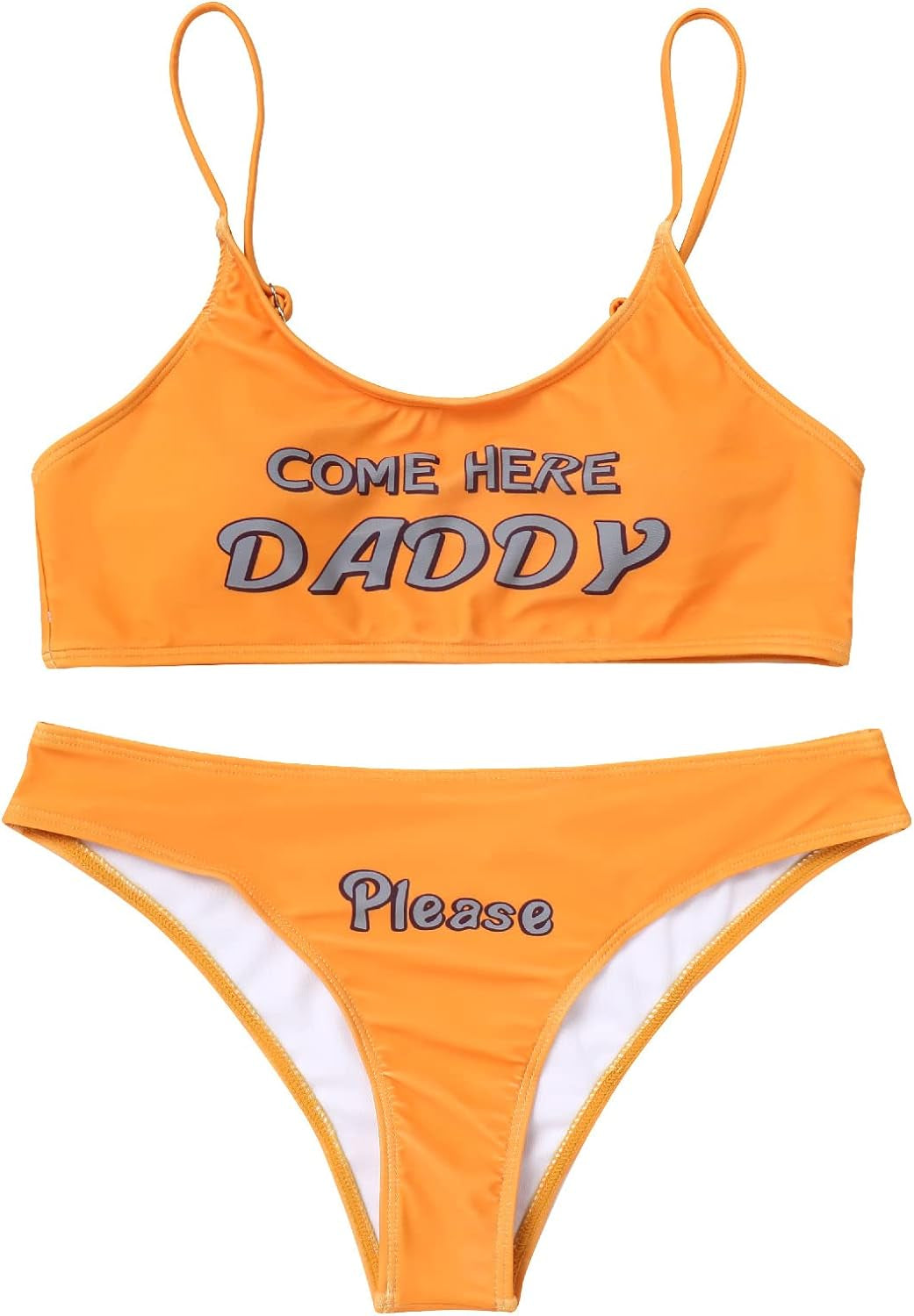 Women'S 2Pcs Come Here Daddy Please Printed Bikini Swimsuit Bathing Suit Padded Bra Top Panty Strappy Lingerie Set Sleepwear