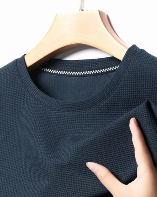 New Summer Waffle round Neck Short Sleeved T-Shirt for Men'S Short Sleeved Top