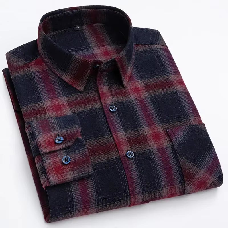 Pure Cotton Men'S Plaid Shirt Long Sleeve Regular Fit Men Casual Oversized Shirt Leisure Autumn Male Clothes New plus Size