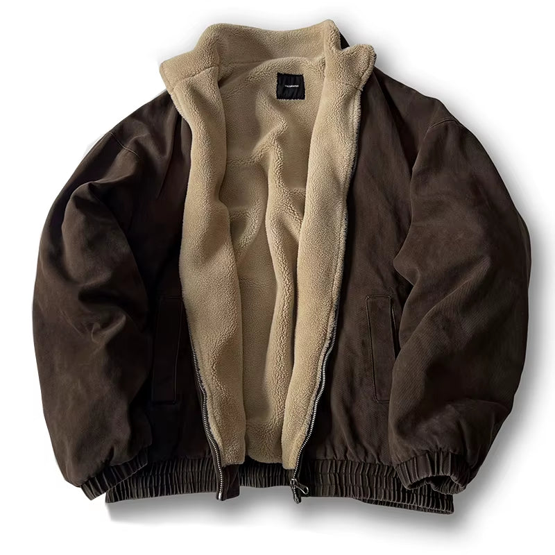 Japanese Vintage Menpolar Wool Jacket Winter High Quality Coat Thick Korean Streetwear Loose Couple Fashionable Male Warm Jacket