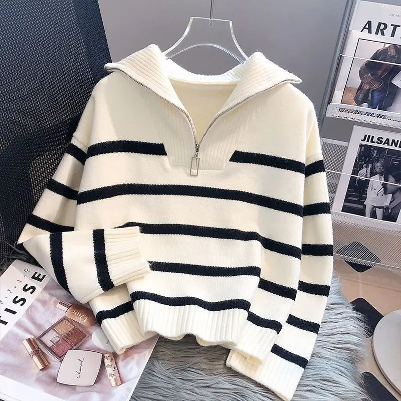Sweater Pullover Women Spring and Autumn Underwear New Zipper Stripe Underlay Short Style Popular Premium Sweater Female