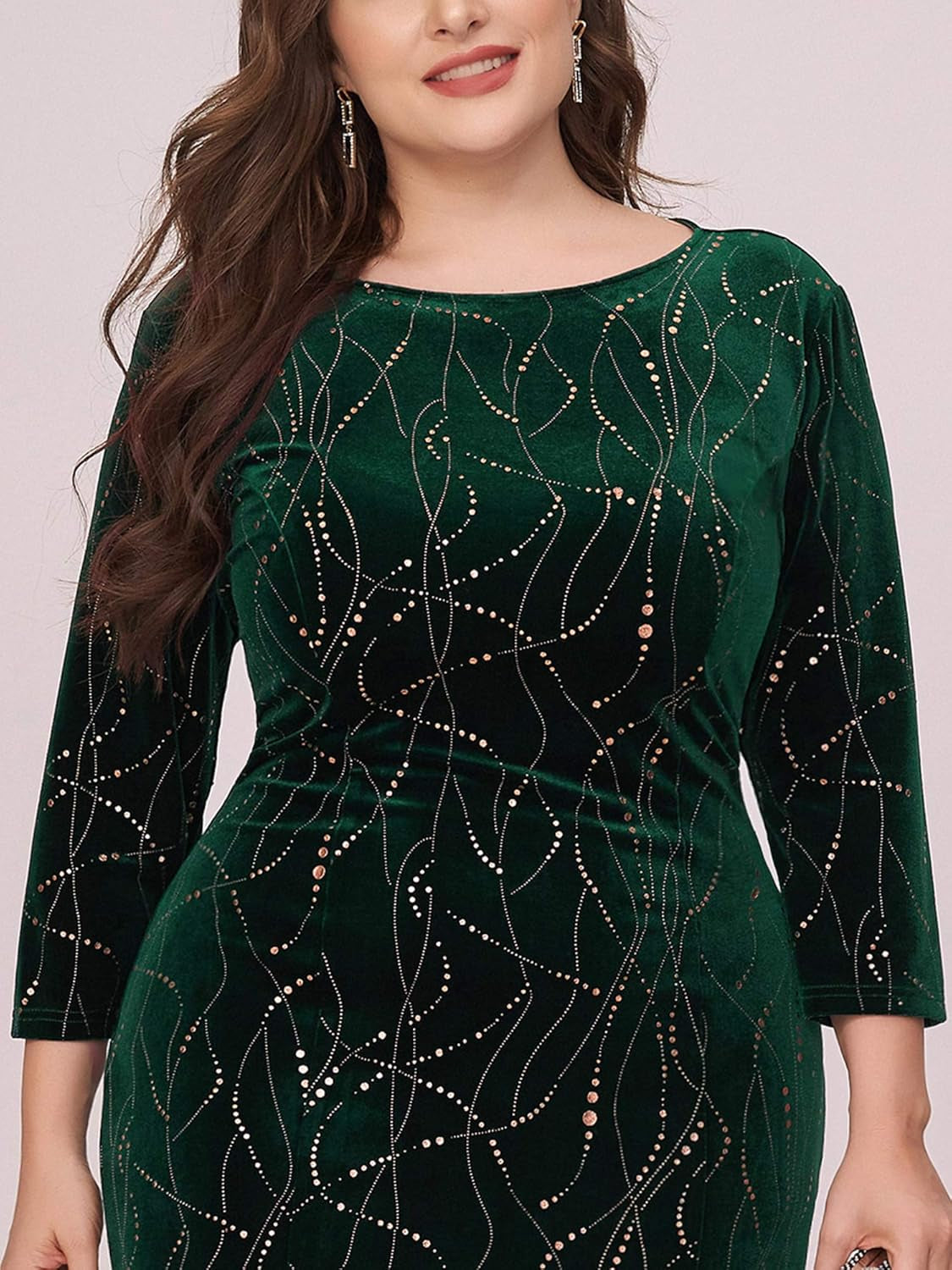 Women'S 3/4 Sleeve Velvet plus Size Mermaid Mother of the Bride Dresses Green US20