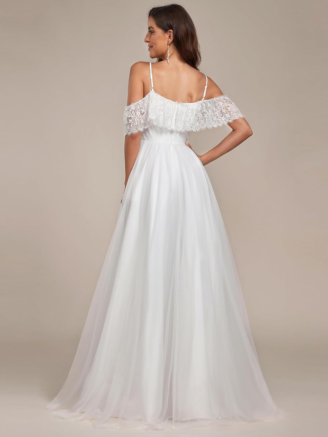 Wedding Dress Women'S a Line off Shoulder High Low Spaghetti Straps Lace Bridal Dress 90340