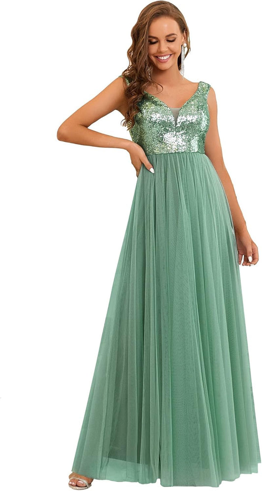Womens V Neck A-Line Maxi Mother of the Groom Dress Mild Green US14