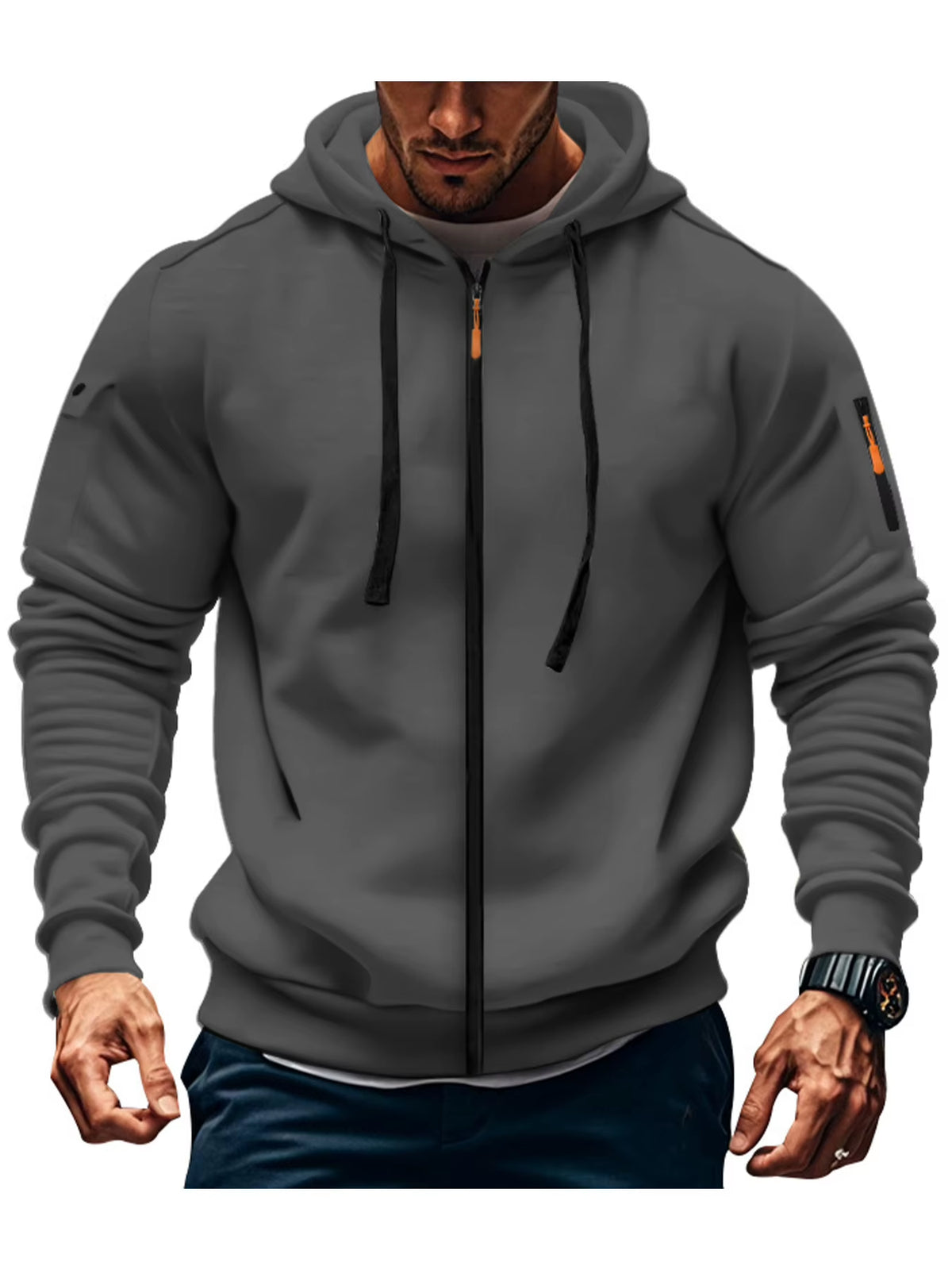 Men'S Autumn Winter New Hoodies Long Sleeve Sweatshirt Zipper Design Hooded Sweatshirt for Men Sportswear Slim Fit Casual Jacket