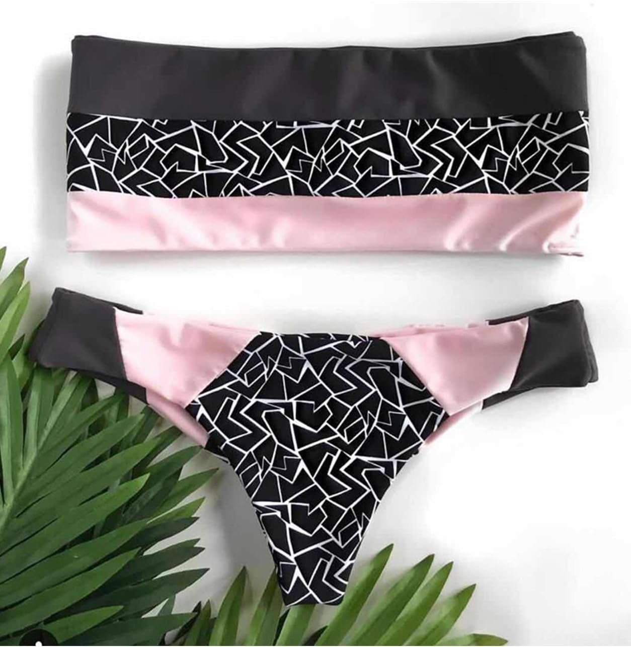 Women'S Bikini Swimsuits Strapless Two Pieces Bathing Suits Print Bandeau Swimwear Thong Bikinis Set