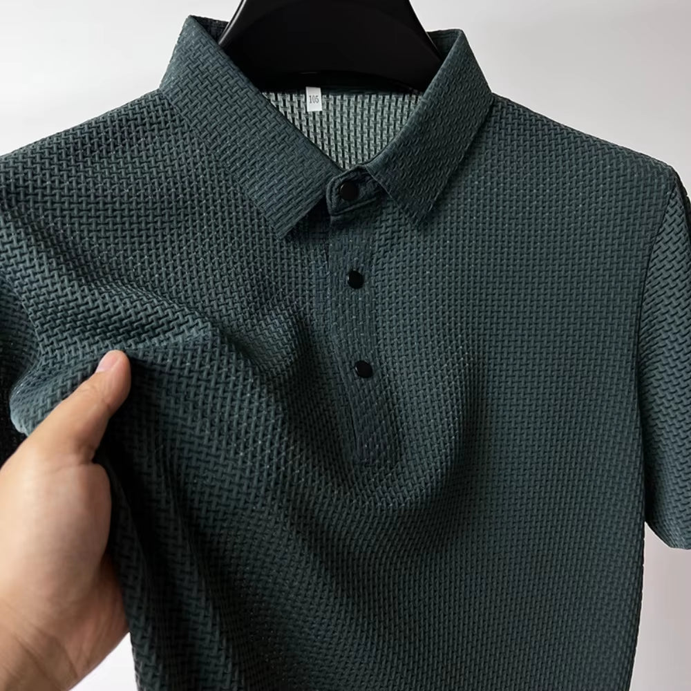 Summer New Men'S Lop-Up Hollow Short-Sleeved Polo Shirt Ice Silk Breathable Business Fashion T-Shirt Male Brand Clothes
