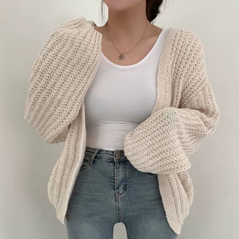 Vintage Harajuku Lantern Sleeve Women Cardigan Sweater Casual Korean Fall Streetwear Tops Coat Chic Lazy Wind Y2K Sweater
