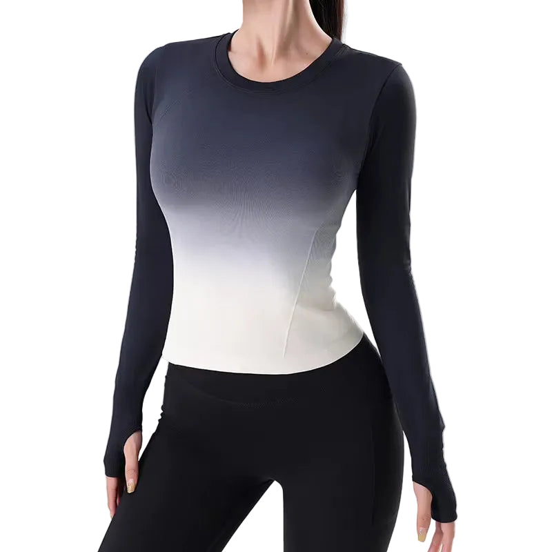 Women'S Long Sleeve Top Yoga Shirts Running T-Shirt Hanging Dye Fitness Sports Top Gym Sweatshirts Workout Tops Sports Shirts