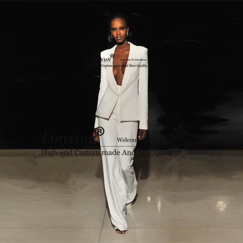 Jacket+Pants Ivory Women Business Suits Blazer Female Office Uniform 2 Piece Set Customized Formal Trouser Suit Womens Tuxedo