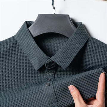 Summer New Men'S Lop-Up Hollow Short-Sleeved Polo Shirt Ice Silk Breathable Business Fashion T-Shirt Male Brand Clothes