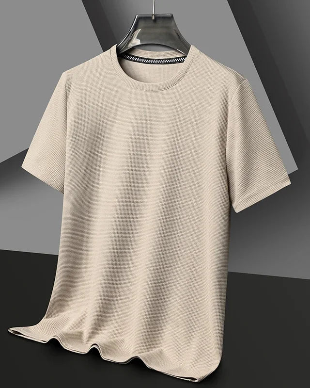 New Summer Waffle round Neck Short Sleeved T-Shirt for Men'S Short Sleeved Top