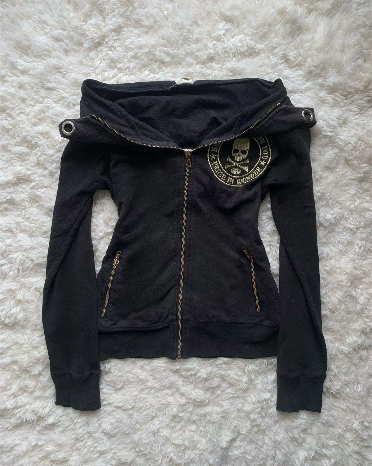 Y2K Retro Zipper Hoodies Women Harajuku Sexy Slim Fit Sweatshirt Autumn Skull Graphic Embroidery Hooded Jacket Gothic Clothing