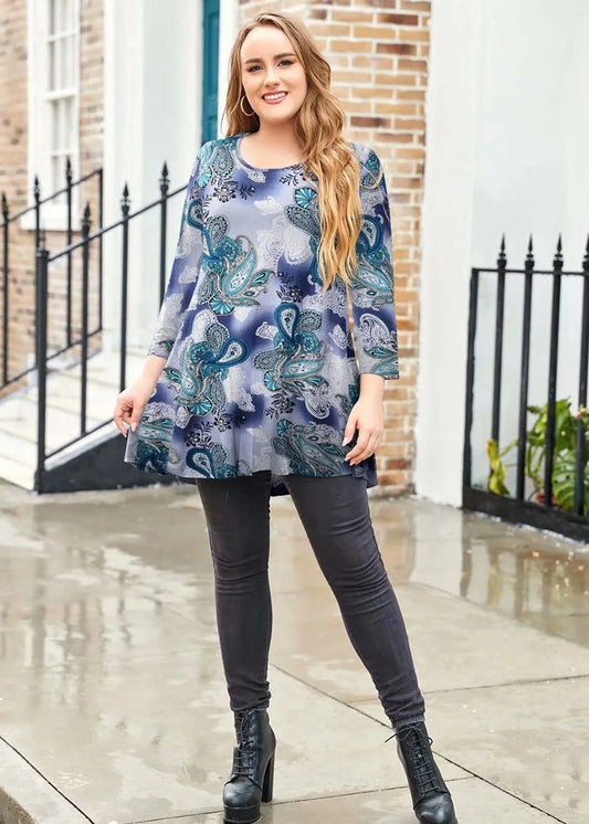 3/4 Sleeve Shirts for Women plus Size Tunic Dressy Top Loose Fit Flare T-Shirt A-Green03 1X