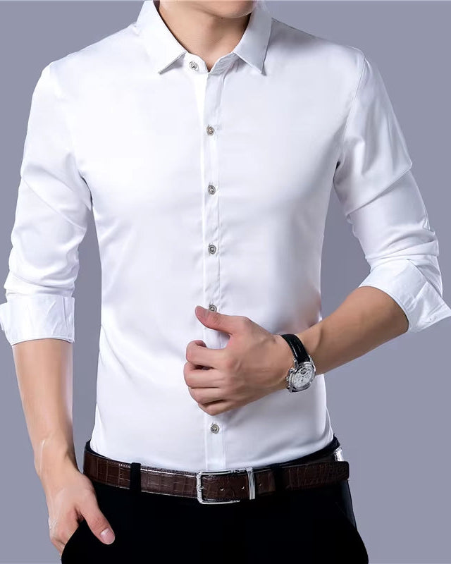 Men'S Casual Fashion Business Solid Color Long Sleeved Shirt
