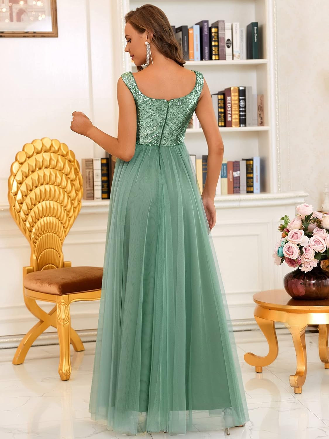 Womens V Neck A-Line Maxi Mother of the Groom Dress Mild Green US14
