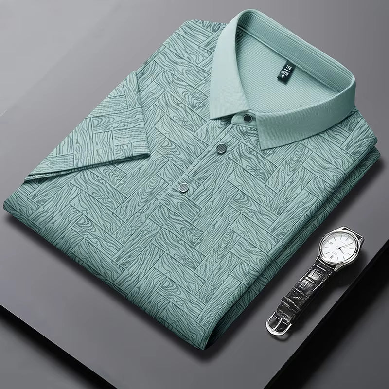 2024 Summer New Men'S Business Print Short Sleeved POLO Shirt Comfortable and Cool Casual Fashion T-Shirt