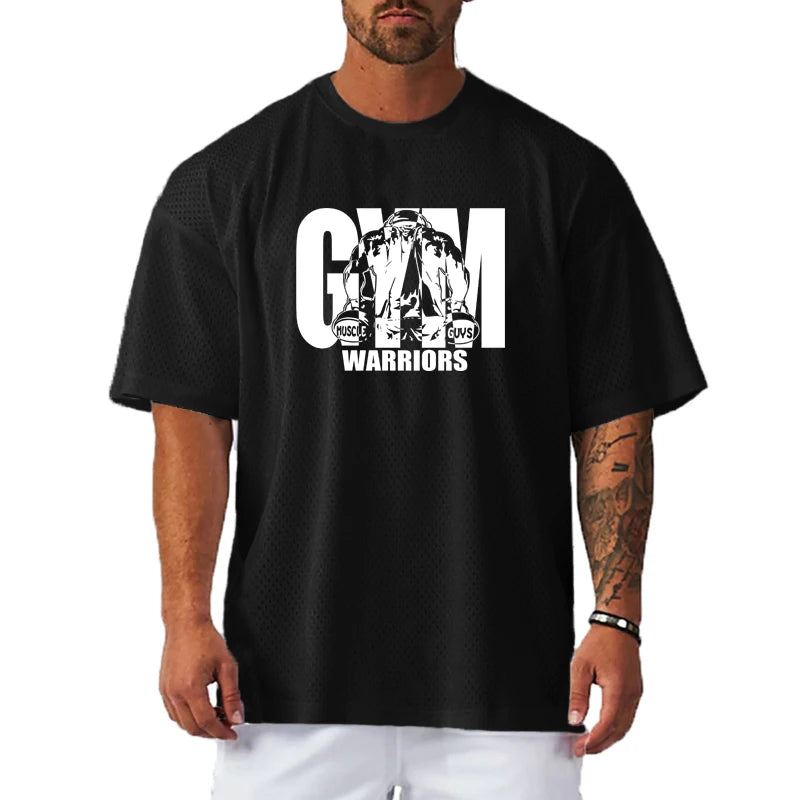 Oversized Loose Men'S Casual Sport T-Shirt Gym Bodybuilding Fitness Short Sleeve Shirt Summer Mesh Quick Dry Breathable Clothing