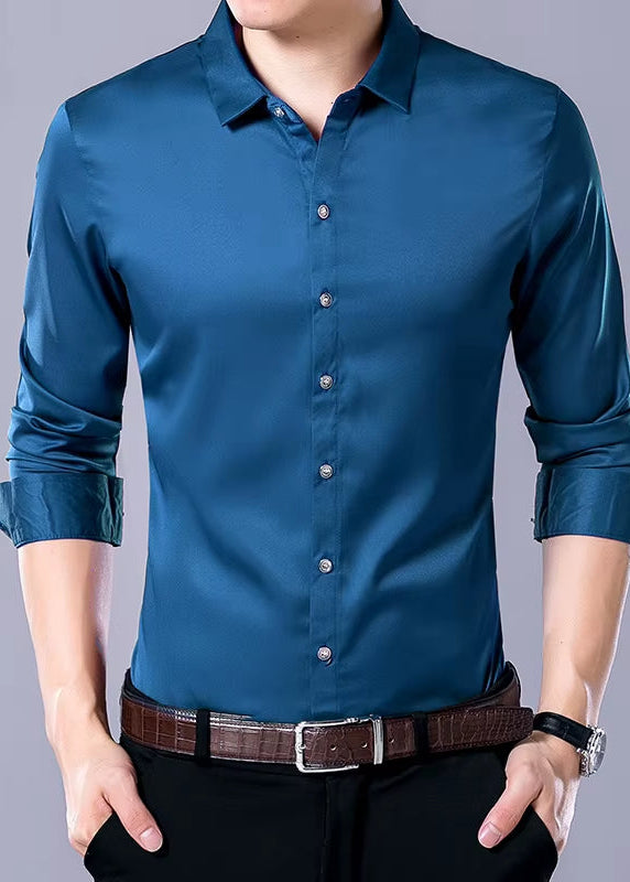 Men'S Casual Fashion Business Solid Color Long Sleeved Shirt