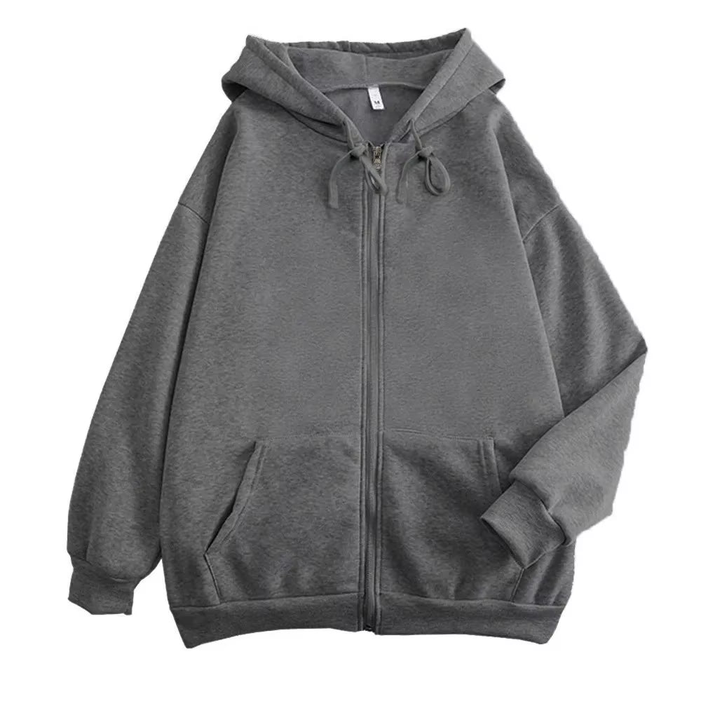 High Street Hoodie Men Solid Color Zip up Long Sleeve Loose Jacket Coats Casual Hooded Sweatshirt Y2K Fashion Outdoor Clothes
