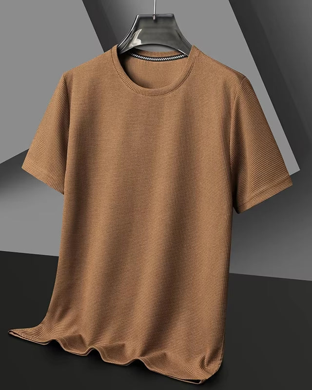 New Summer Waffle round Neck Short Sleeved T-Shirt for Men'S Short Sleeved Top