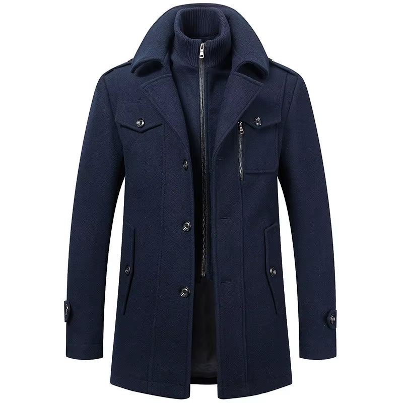 Men Fashion Autumn Winter Wool Trench Coats Fashion Middle Long Jacket Male Double Collar Zipper Coat Windbreak Woolen Overcoat
