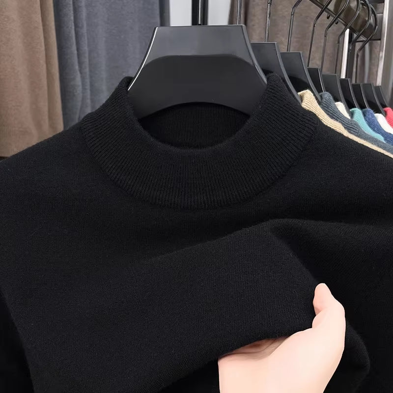Half Turtleneck Knitwear Sweater New Autumn/Winter Mock Neck Sweatshirts Solid Color Pullovers Man Brand Casual Mens Clothing