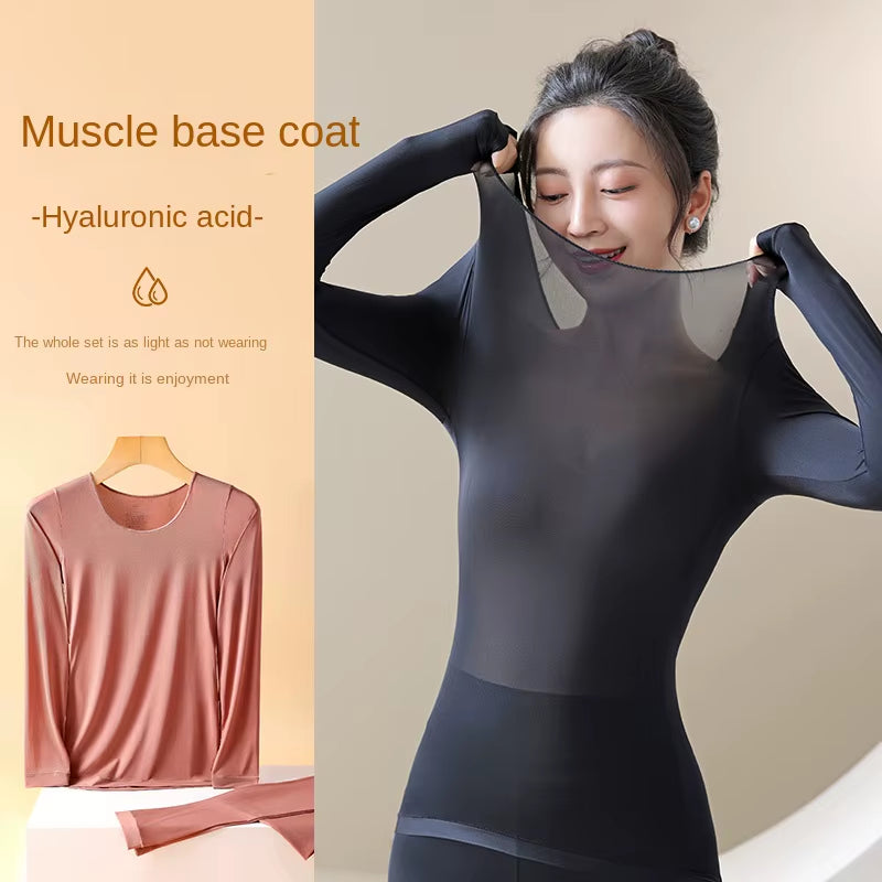 Women'S Thermal Underwear Autumn Winter Bottoming Shirt Long-Sleeved T-Shirt Thin Thermal Top Second Women'S Thermal Skin L-XL