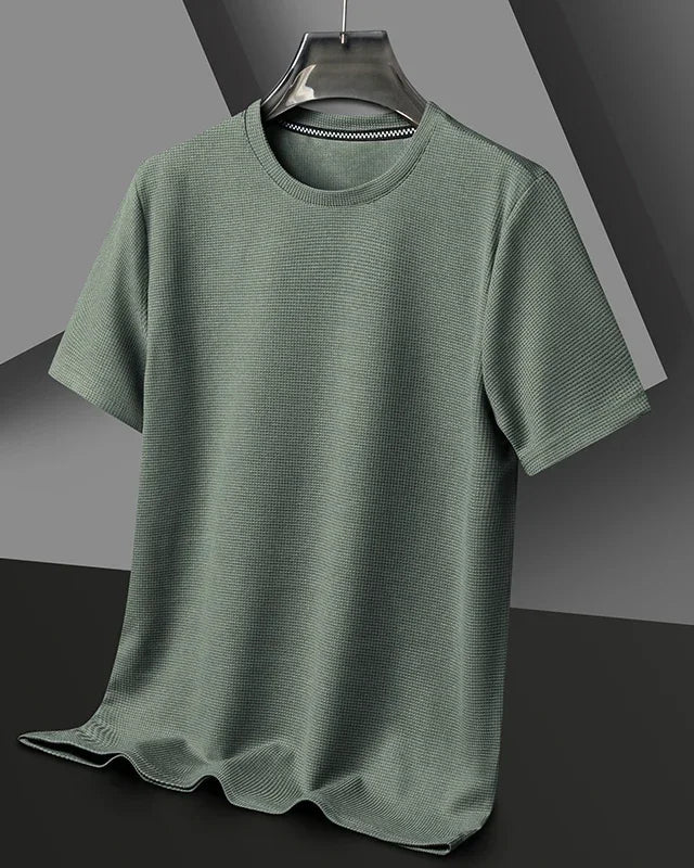 New Summer Waffle round Neck Short Sleeved T-Shirt for Men'S Short Sleeved Top