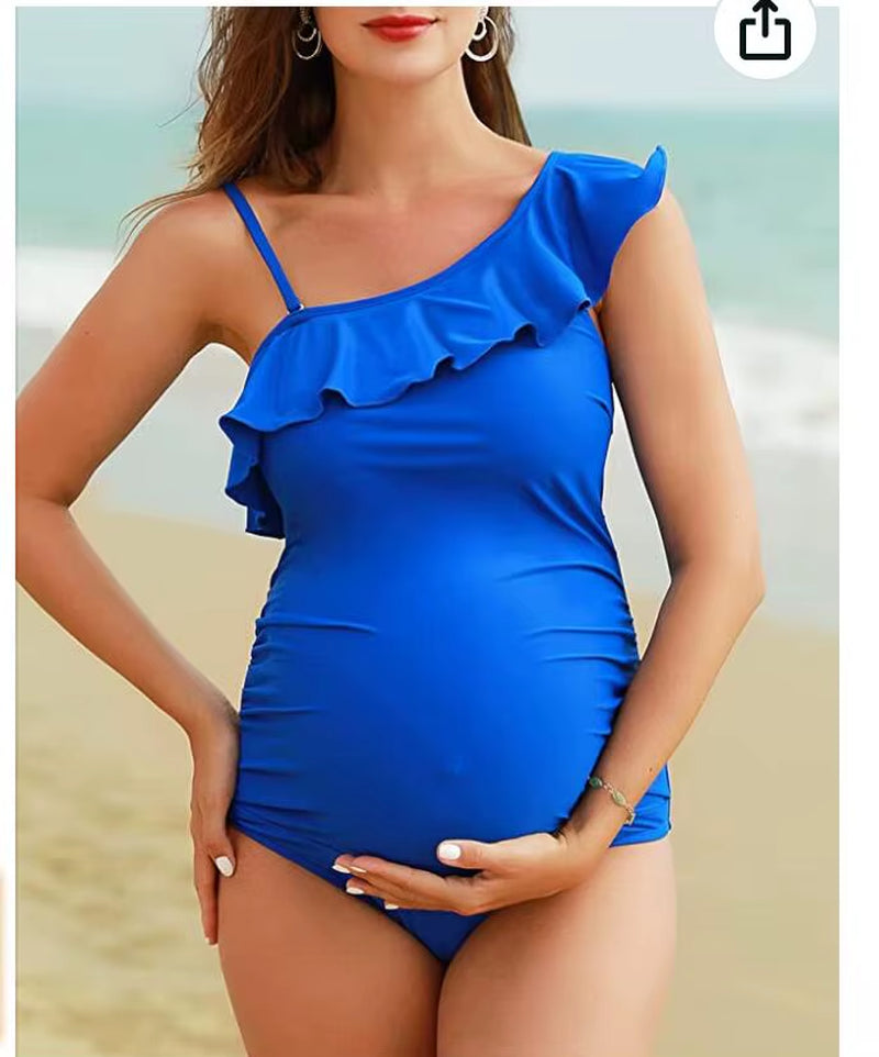 2023 Maternity Swimwear One Piece Swimsuit Beachwear Solid Summer Swimwear Women