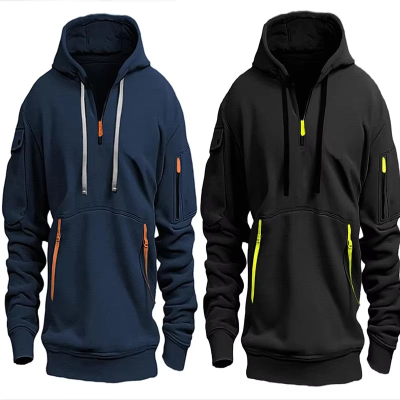 Men'S Jacket Windproof Jacket, Spring and Autumn Long Sleeved Hooded Jacket, S-4XL Casual Patchwork Zippered Cardigan Jacket, Ho