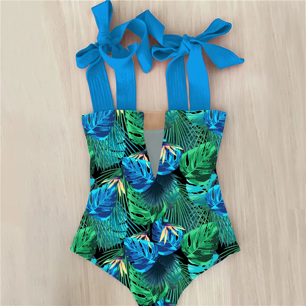 One Piece Swimsuit New Cute Swimwear Women Bow Swimwear Hollow Out Bathing Suit Back Crisscross Monokini Swim