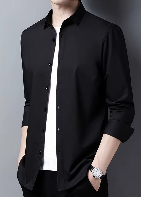 Men'S Casual Fashion Business Solid Color Long Sleeved Shirt