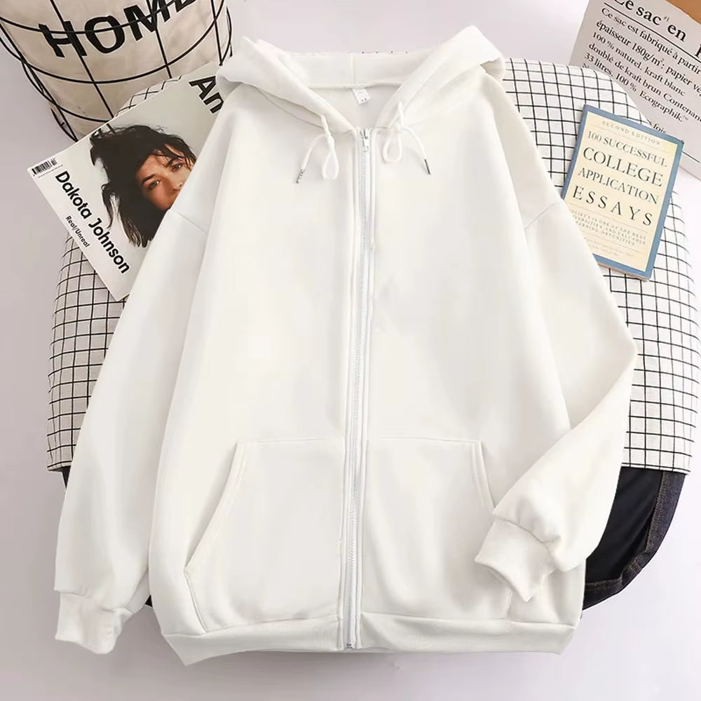 High Street Hoodie Men Solid Color Zip up Long Sleeve Loose Jacket Coats Casual Hooded Sweatshirt Y2K Fashion Outdoor Clothes