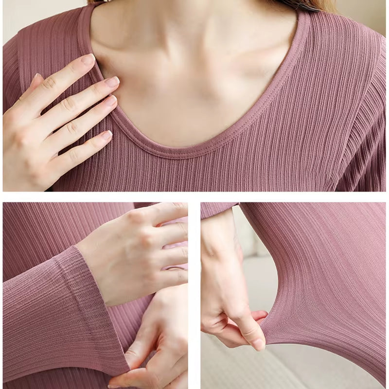 1 Set Warm Thermal Underwear Sexy Ladies Intimates Long Johns Women Shaped Sets Female Middle Collar Thermal Shaping Clothes