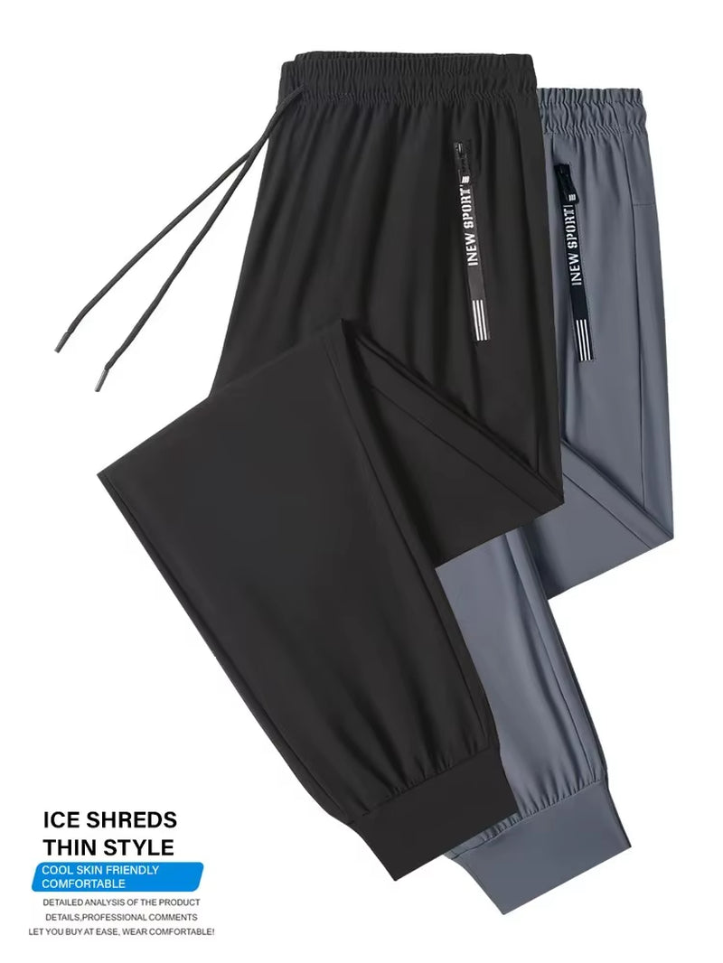 Ice Silk New Pants for Men'S Summer Thin Style Sports Quick Dried Straight Leg Draping Wide Leg Pants Casual Long Pants for Men