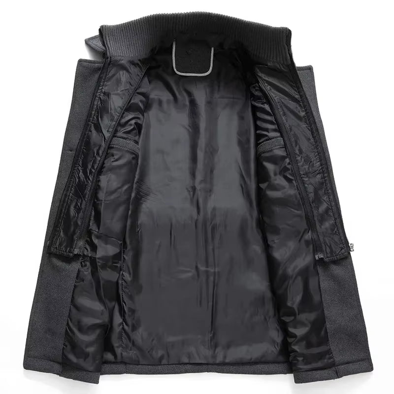 Men Fashion Autumn Winter Wool Trench Coats Fashion Middle Long Jacket Male Double Collar Zipper Coat Windbreak Woolen Overcoat