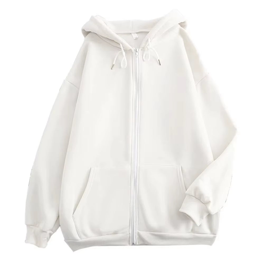 High Street Hoodie Men Solid Color Zip up Long Sleeve Loose Jacket Coats Casual Hooded Sweatshirt Y2K Fashion Outdoor Clothes