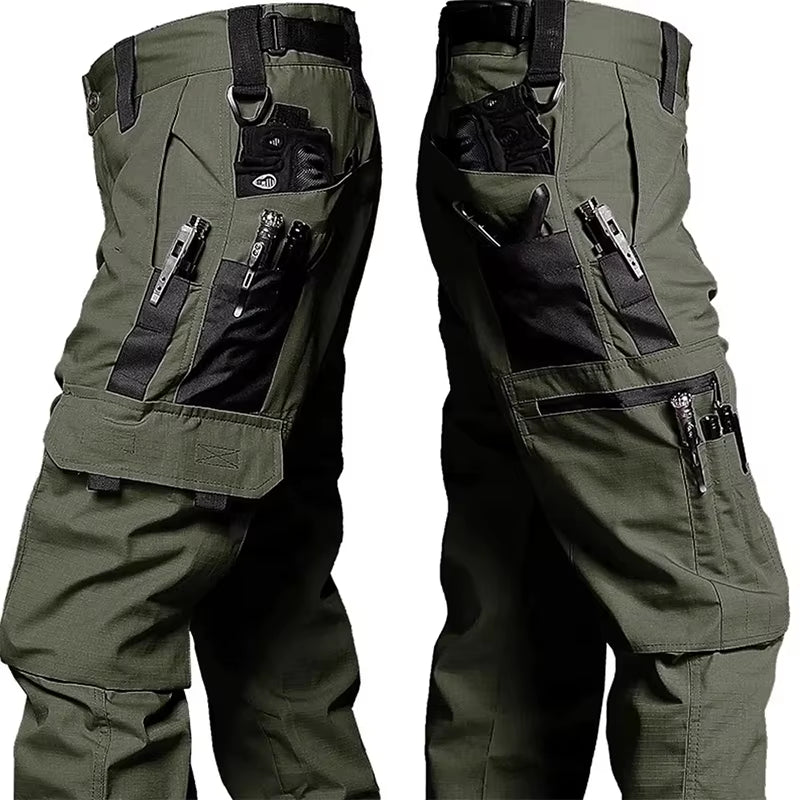 2024 Men'S Tactical Pants Outdoor Work Casual Cargo Trousers Waterproof Multi-Pocket Wear-Resistant Outdoor Training Trousers