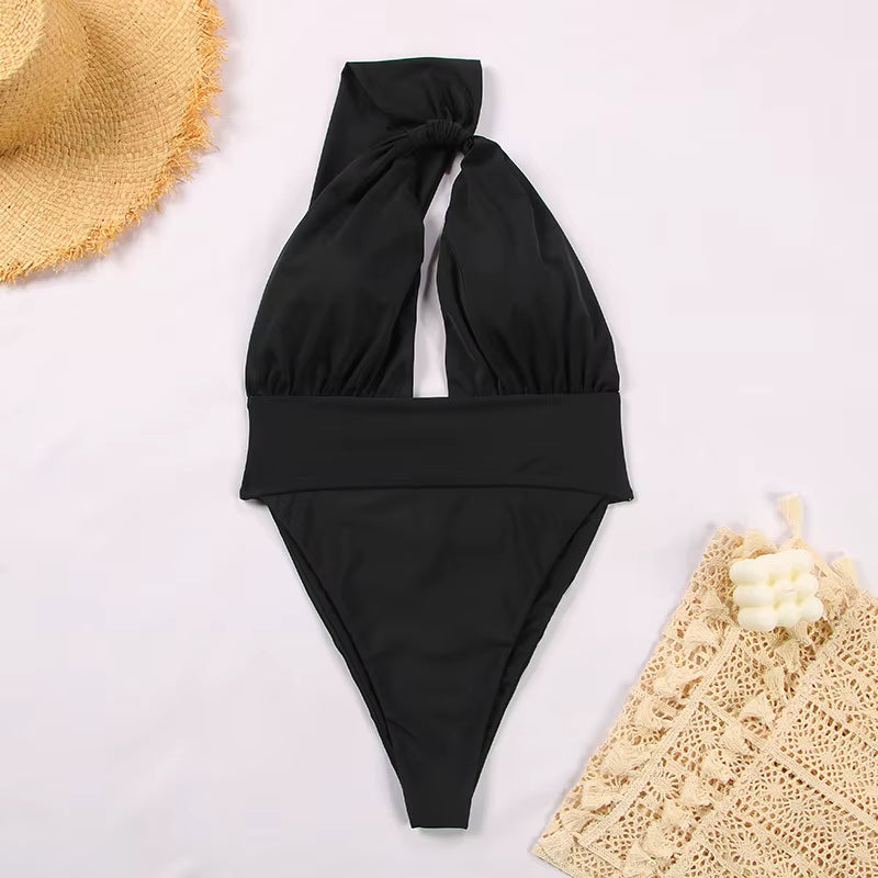 2025 Women'S Swimsuit Solid Swimwear Plunge Bathing Suit Sexy Monokini One Pieces Swimsuit Hollow Cut Out Bodysuits