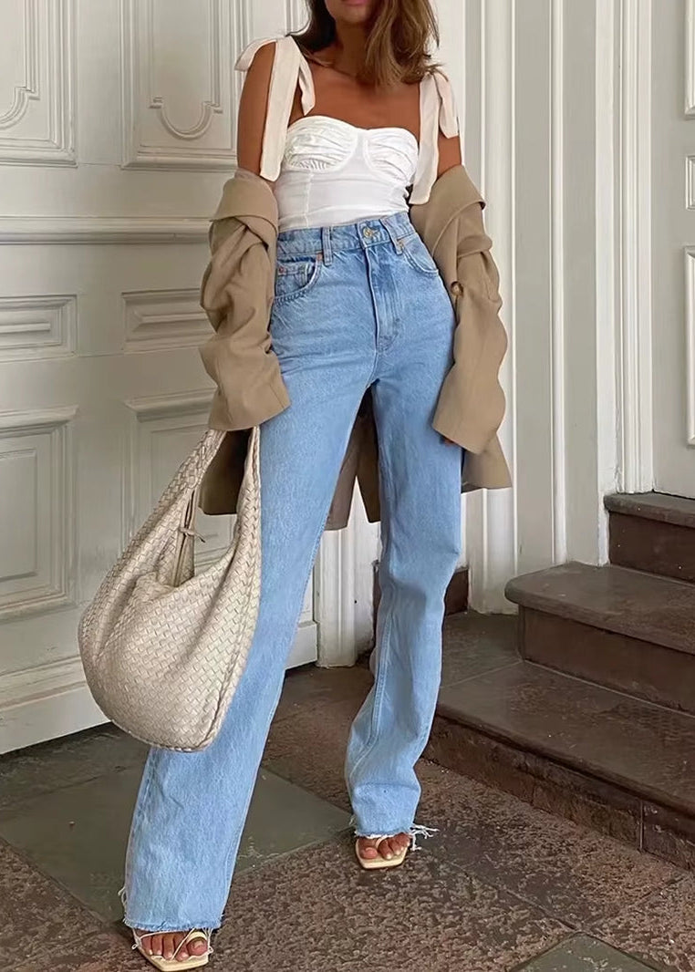Casual Fashion Straight Leg Women'S Jeans Denim Bottom Harajuku Boyfriend Long High Waist Baggy Jeans Fall Pants
