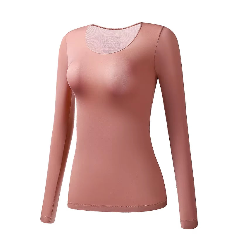 Women'S Thermal Underwear Autumn Winter Bottoming Shirt Long-Sleeved T-Shirt Thin Thermal Top Second Women'S Thermal Skin L-XL
