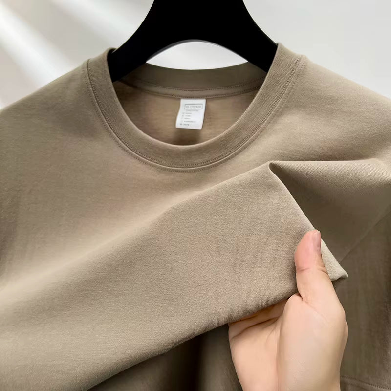 100% Pure Cotton Summer High-End Brand Men'S Short Sleeve round Neck Fashionable Style Half Sleeved Top Breathable T-Shirt