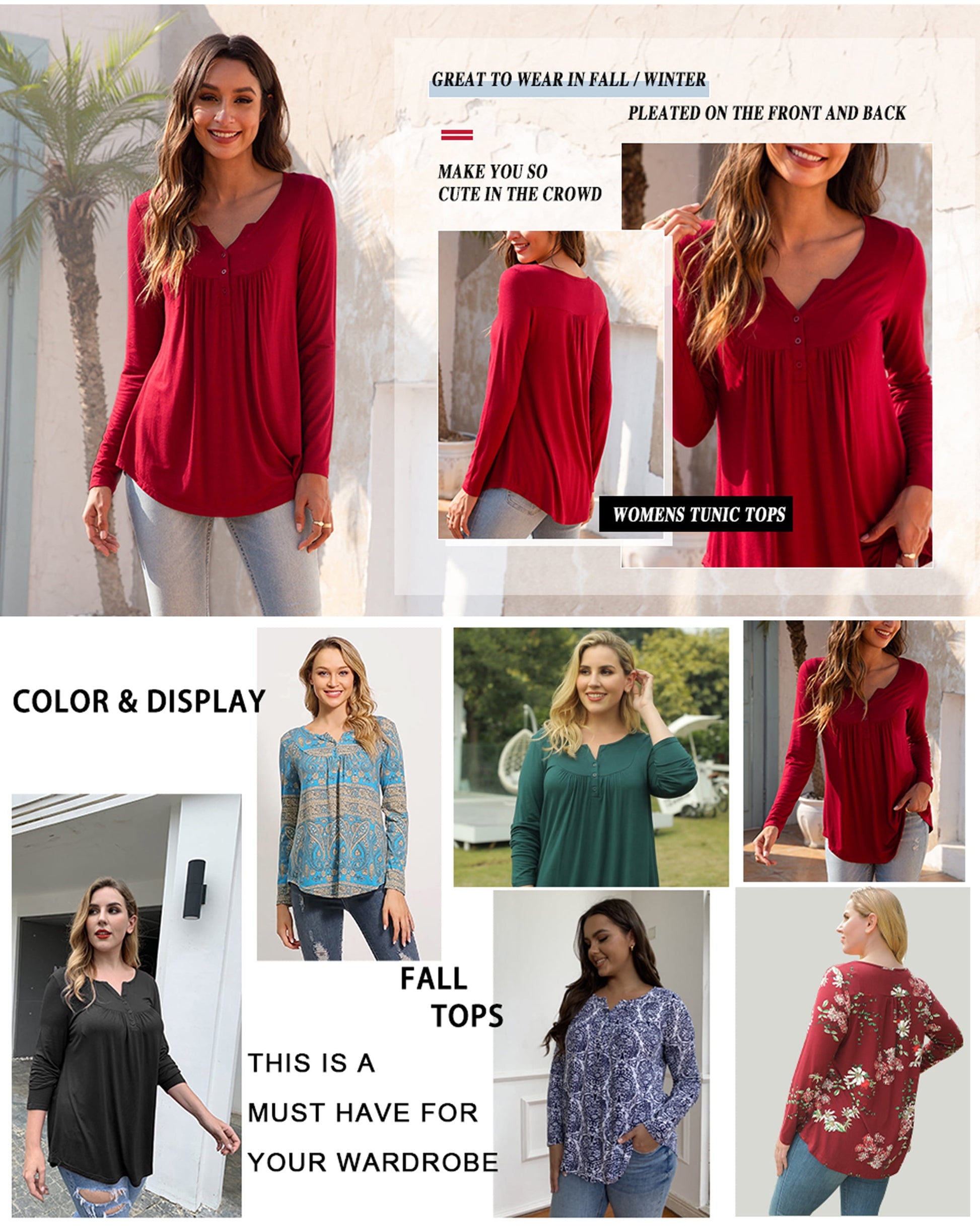 Women'S plus Size Tunic Tops Long Sleeve V Neck Casual Blouses M-4X
