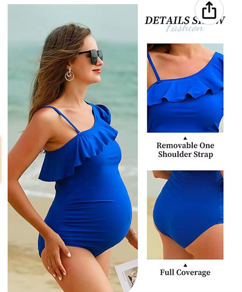 2023 Maternity Swimwear One Piece Swimsuit Beachwear Solid Summer Swimwear Women