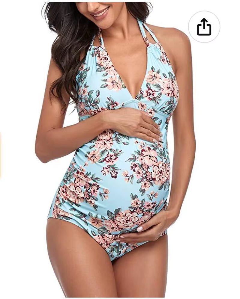 2023 Maternity Swimwear One Piece Swimsuit Beachwear Solid Summer Swimwear Women