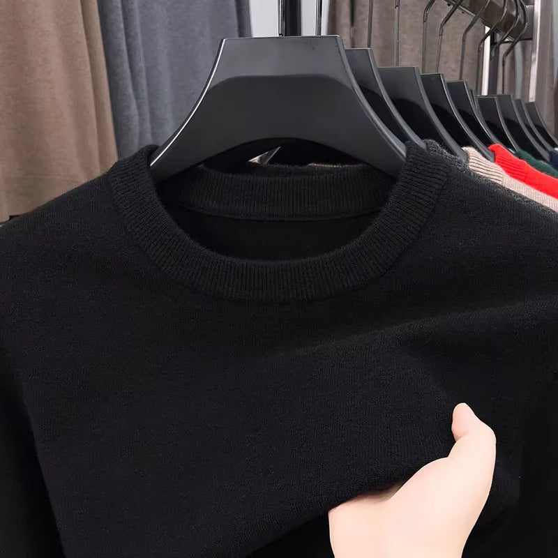 2025 New Men'S Casual Sweater round Neck Long Sleeve Knitted Sweater Diamond Pattern Fashion Versatile Top