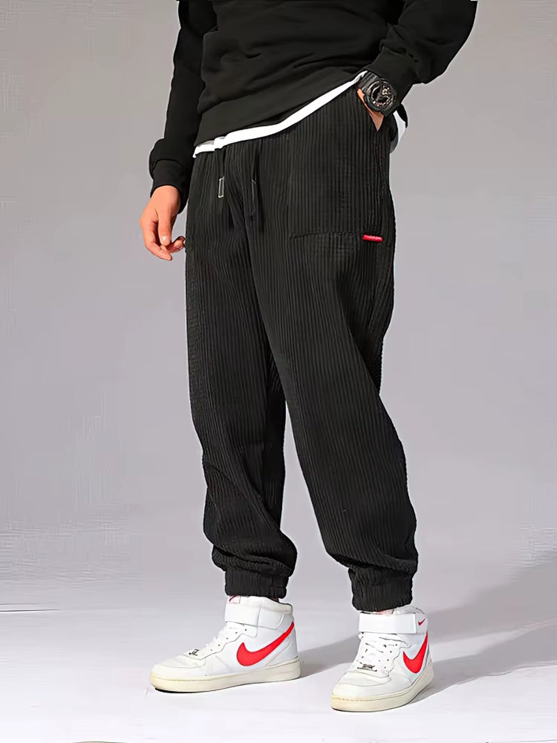 Autumn Winter Warm Motorcycle Jogger Corduroy Pants Men Tech Fleece Sweatpants Casual Harem Pants Male Sport Thermal Trousers