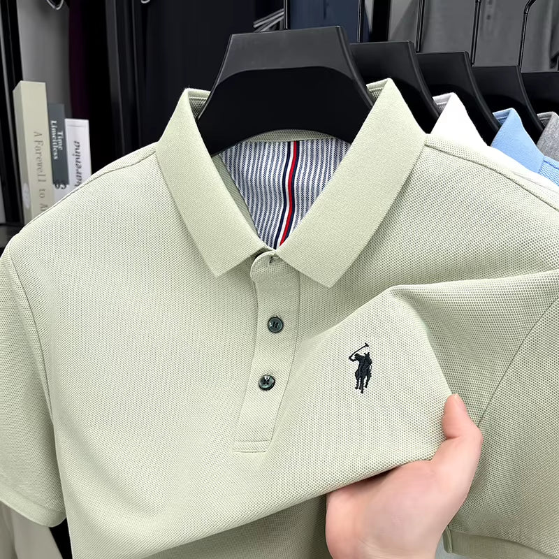 100% Pure Cotton Short Sleeved Men'S Polo Shirt Summer Fashion High-End Brand Pony Embroidery Golf Top Casual Business T-Shirt
